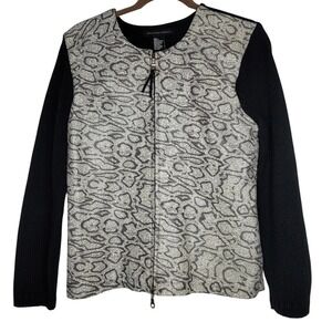 Maurice Sasson Snakeskin Leather Front Zip Up Jacket Knit Sleeves Black/ White S